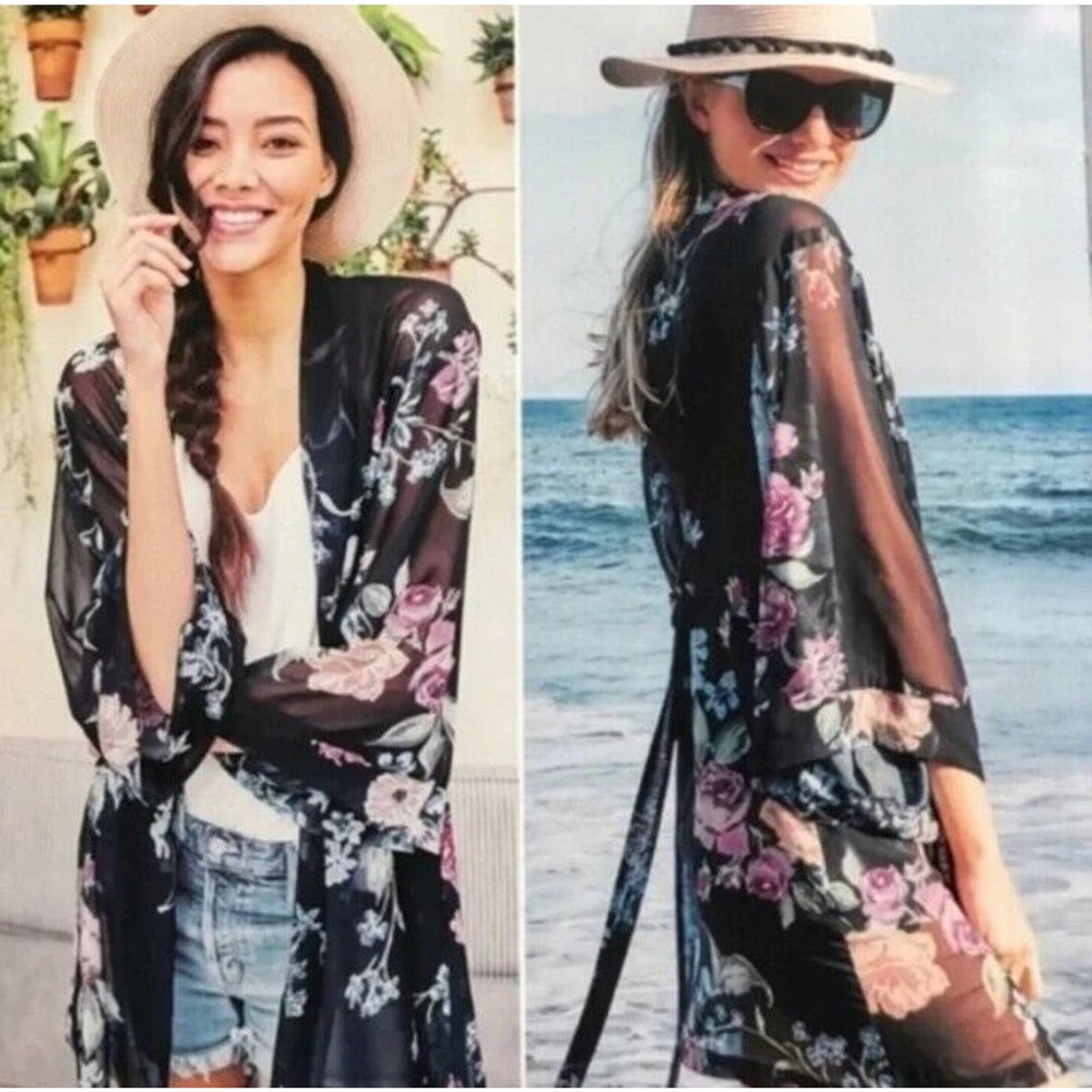 Helena Quinn Floral Print‎ Kimono Coverup Robe One Size